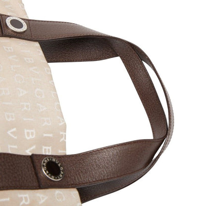 Bvlgari Logomania Bvlgari Beige Brown Canvas Leather Ladies Bvlgari