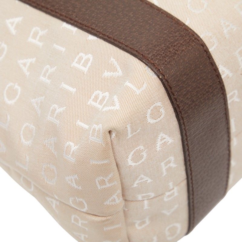 Bvlgari Logomania Bvlgari Beige Brown Canvas Leather Ladies Bvlgari