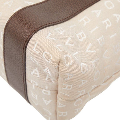 Bvlgari Logomania Bvlgari Beige Brown Canvas Leather Ladies Bvlgari