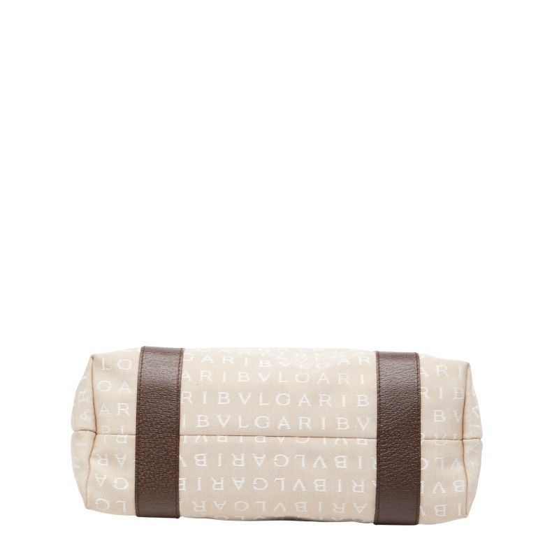 Bvlgari Logomania Bvlgari Beige Brown Canvas Leather Ladies Bvlgari