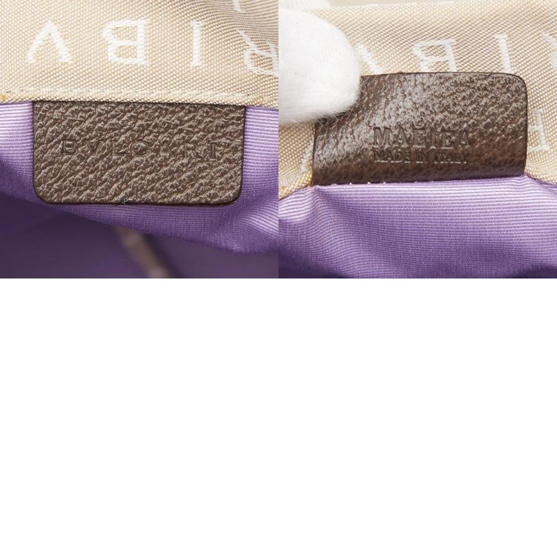 Bvlgari Logomania Bvlgari Beige Brown Canvas Leather Ladies Bvlgari