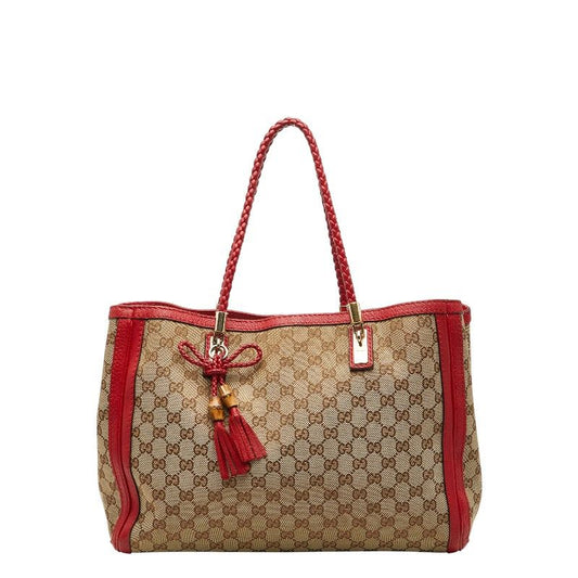 Gucci GG Canvas Bamboo Tassel 269945 Beige Red Canvas Leather Women's Gucci