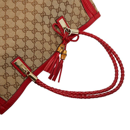 Gucci GG Canvas Bamboo Tassel 269945 Beige Red Canvas Leather Women's Gucci