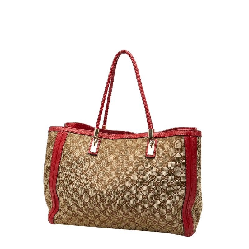 Gucci GG Canvas Bamboo Tassel 269945 Beige Red Canvas Leather Women's Gucci