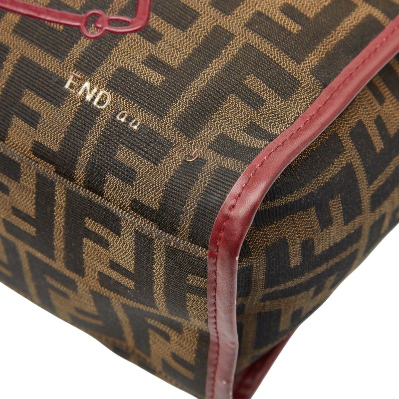 Fendi Zucca Horse Motif Handbag Tote Bag Brown Red Canvas Leather Women's Fendi