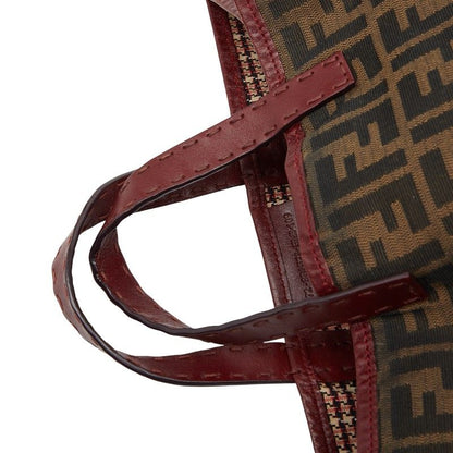 Fendi Zucca Horse Motif Handbag Tote Bag Brown Red Canvas Leather Women's Fendi