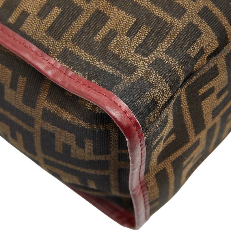 Fendi Zucca Horse Motif Handbag Tote Bag Brown Red Canvas Leather Women's Fendi