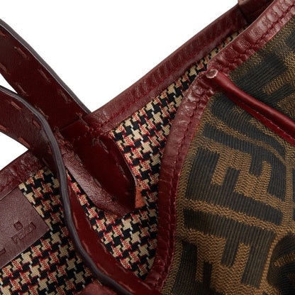 Fendi Zucca Horse Motif Handbag Tote Bag Brown Red Canvas Leather Women's Fendi