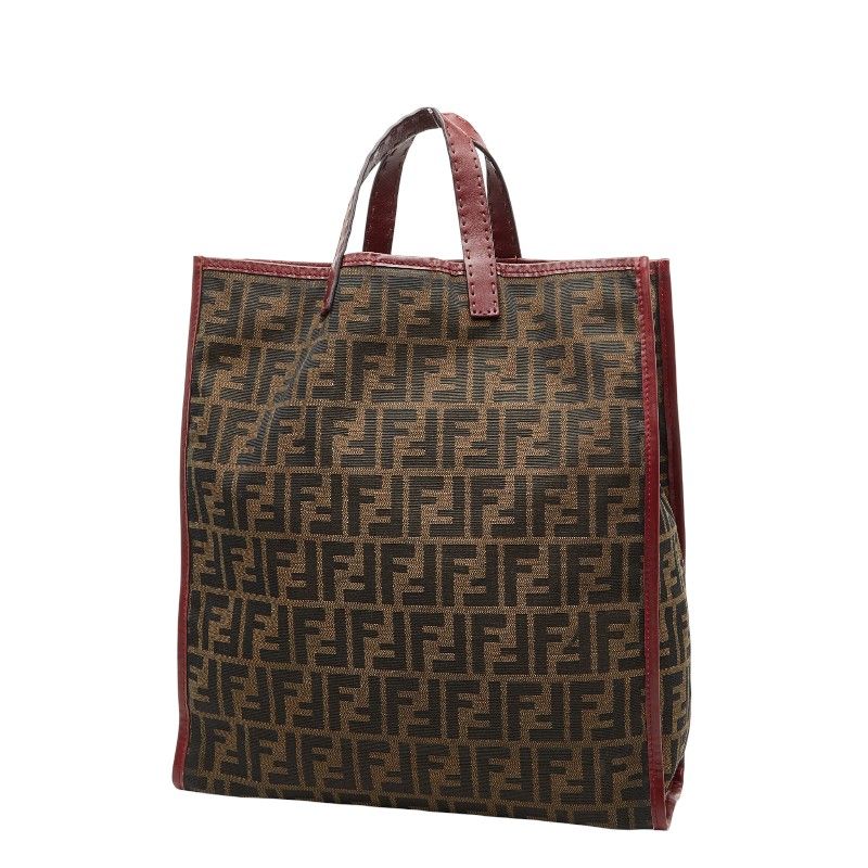 Fendi Zucca Horse Motif Handbag Tote Bag Brown Red Canvas Leather Women's Fendi
