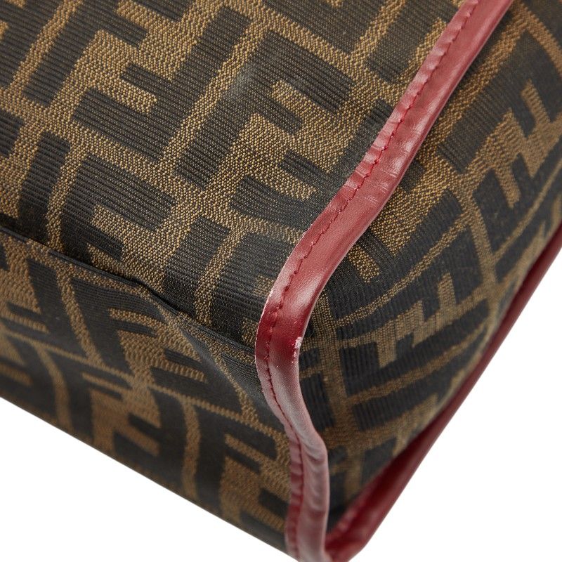 Fendi Zucca Horse Motif Handbag Tote Bag Brown Red Canvas Leather Women's Fendi