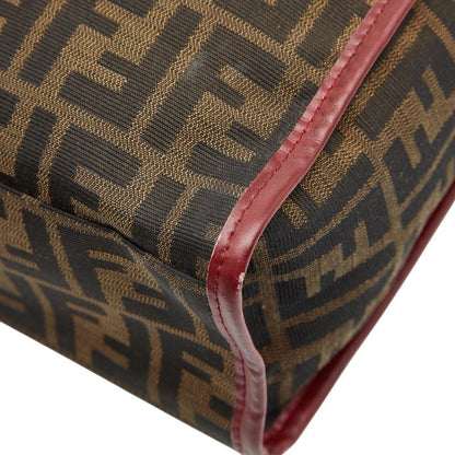 Fendi Zucca Horse Motif Handbag Tote Bag Brown Red Canvas Leather Women's Fendi