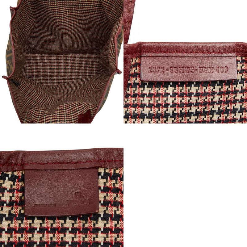 Fendi Zucca Horse Motif Handbag Tote Bag Brown Red Canvas Leather Women's Fendi