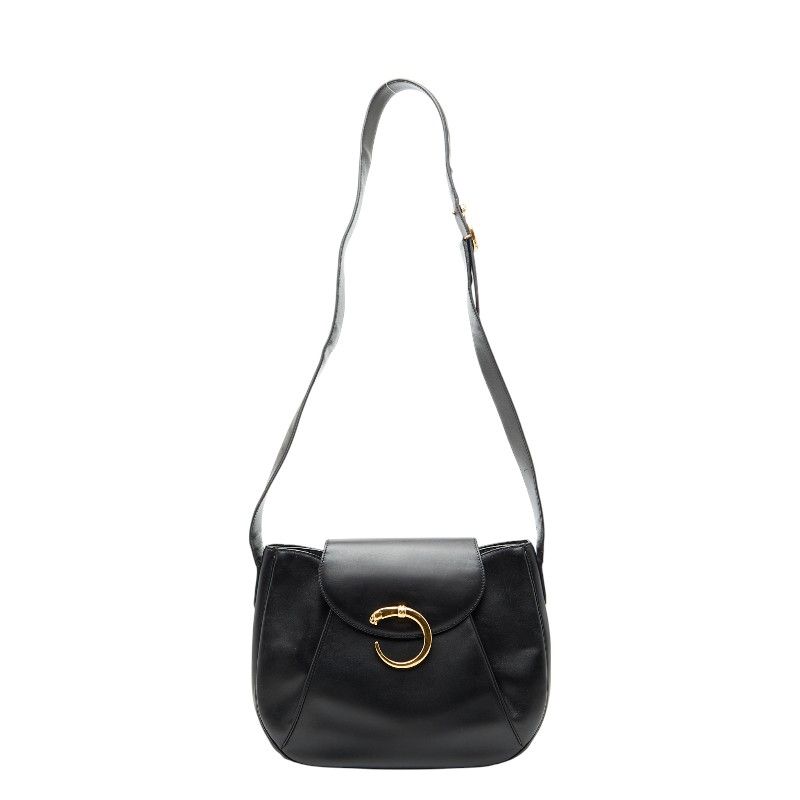 Cartier Panthere Crossbody Shoulder Bag Black Leather Women's Cartier