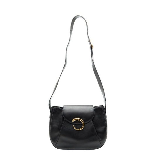Cartier Panthere Crossbody Shoulder Bag Black Leather Women's Cartier