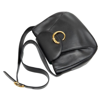 Cartier Panthere Crossbody Shoulder Bag Black Leather Women's Cartier