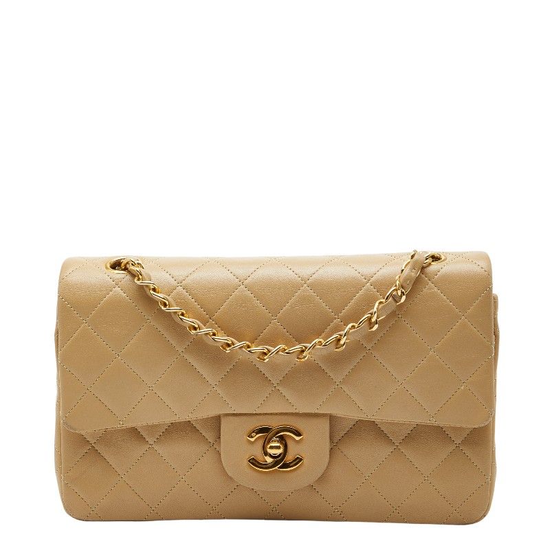 Chanel Cocomark Matelasse 23 Double Flap Chain Shoulder Bag Beige Lambskin