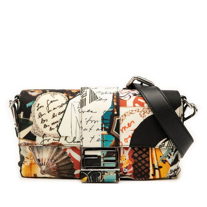 Fendi Mamma Bucket 7va472 Ivory Black Multicolor Nylon Leather Women's Fendi