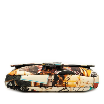 Fendi Mamma Bucket 7va472 Ivory Black Multicolor Nylon Leather Women's Fendi