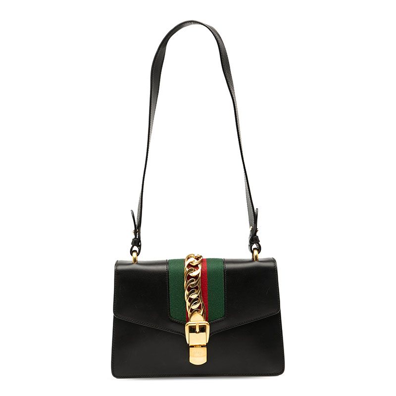 Gucci Sherry Line Sylvie Crossbody Shoulder Bag 421882 Black Leather Women's