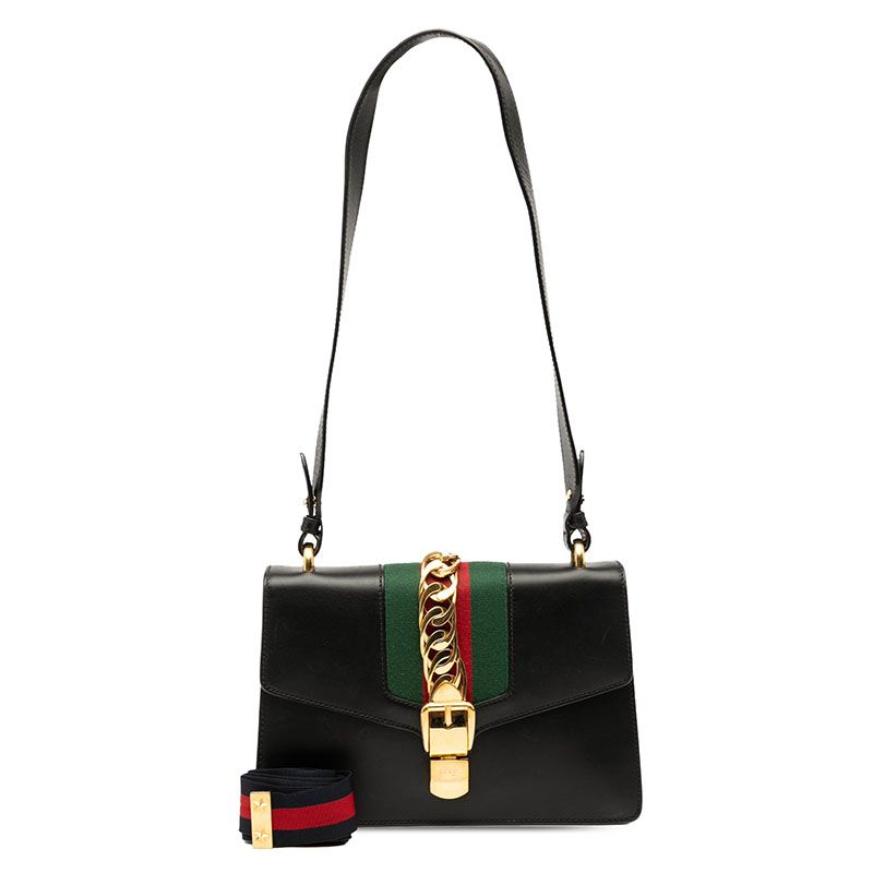 Gucci Sherry Line Sylvie Crossbody Shoulder Bag 421882 Black Leather Women's