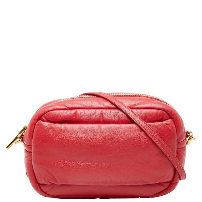Prada Triangle Logo Plate Red Leather Women's Prada
