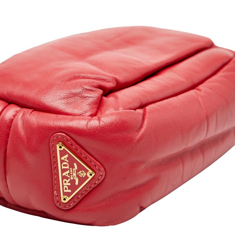 Prada Triangle Logo Plate Red Leather Women's Prada