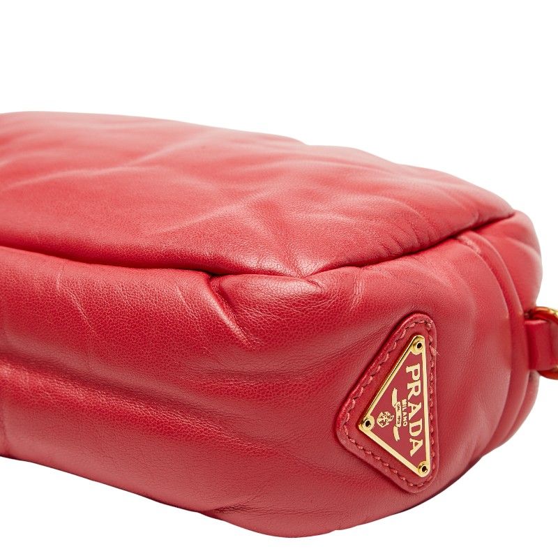 Prada Triangle Logo Plate Red Leather Women's Prada