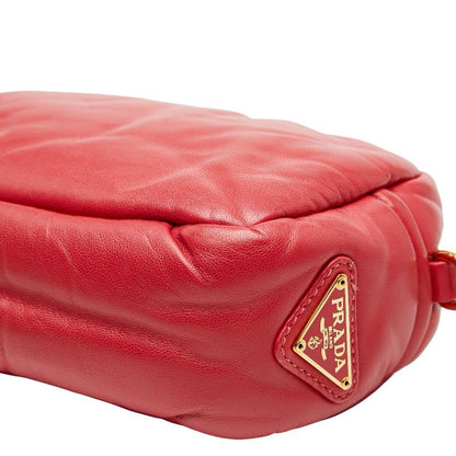 Prada Triangle Logo Plate Red Leather Women's Prada
