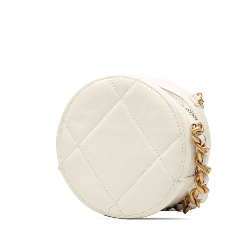Chanel Cocomark Chanel 19 Round Chain Shoulder Bag Handbag White Enamel Women's