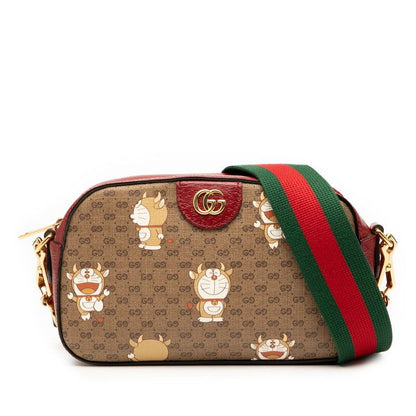 Gucci X Doraemon Mini GG Supreme Ushidora Chain Shoulder Bag 574886 Brown Red
