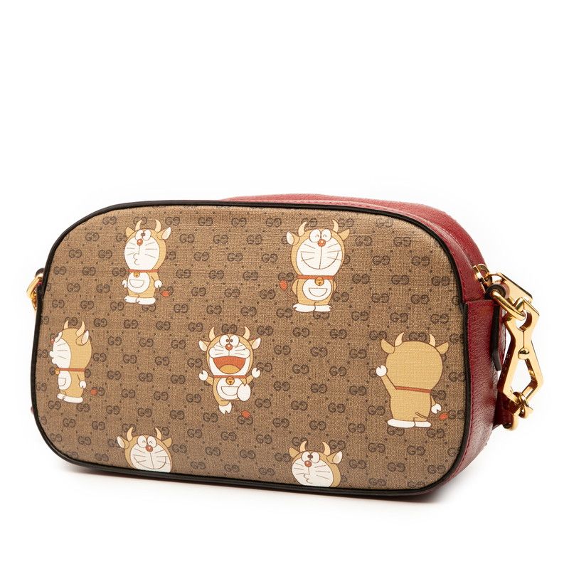 Gucci X Doraemon Mini GG Supreme Ushidora Chain Shoulder Bag 574886 Brown Red