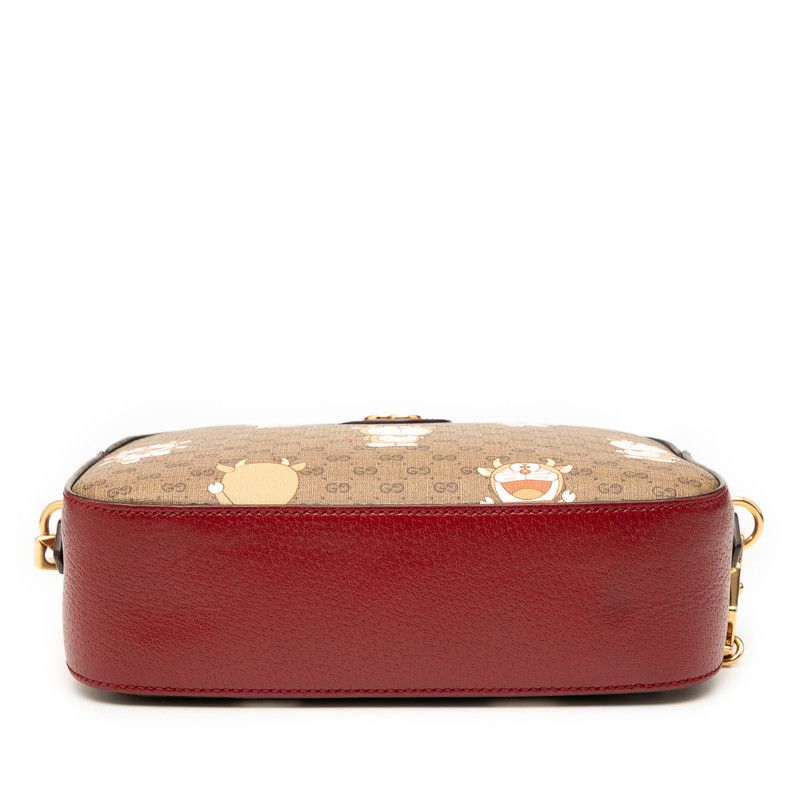 Gucci X Doraemon Mini GG Supreme Ushidora Chain Shoulder Bag 574886 Brown Red
