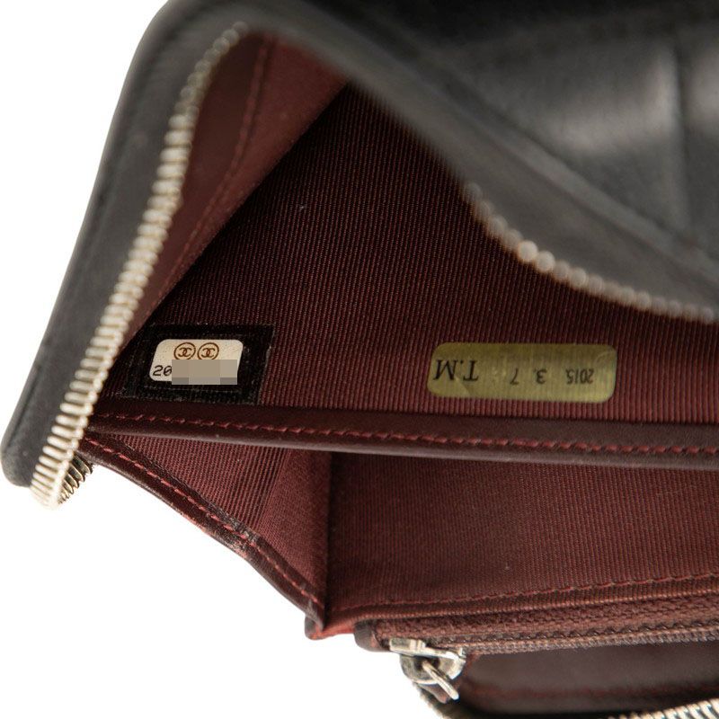Chanel Matelasse Coco Mark Round Zipper Long Wallet Black Caviar Skin Women's