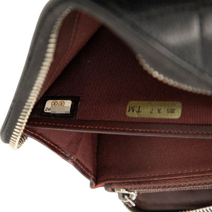 Chanel Matelasse Coco Mark Round Zipper Long Wallet Black Caviar Skin Women's