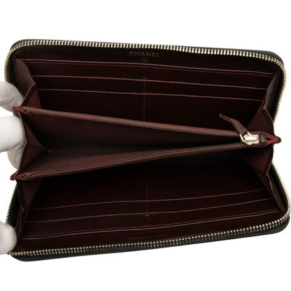 Chanel Matelasse Coco Mark Round Zipper Long Wallet Black Caviar Skin Women's