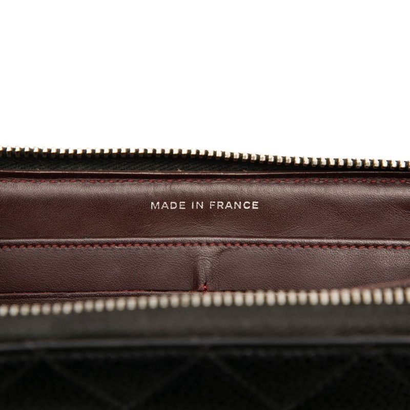 Chanel Matelasse Coco Mark Round Zipper Long Wallet Black Caviar Skin Women's