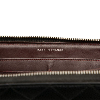 Chanel Matelasse Coco Mark Round Zipper Long Wallet Black Caviar Skin Women's