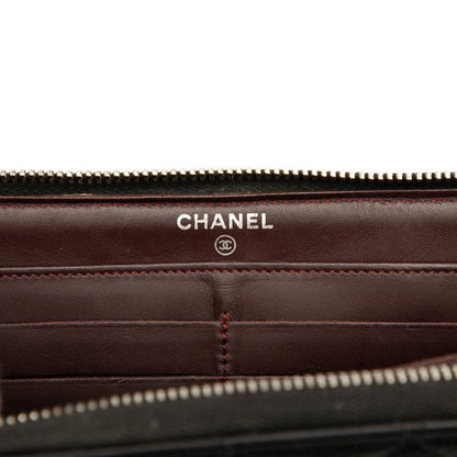 Chanel Matelasse Coco Mark Round Zipper Long Wallet Black Caviar Skin Women's