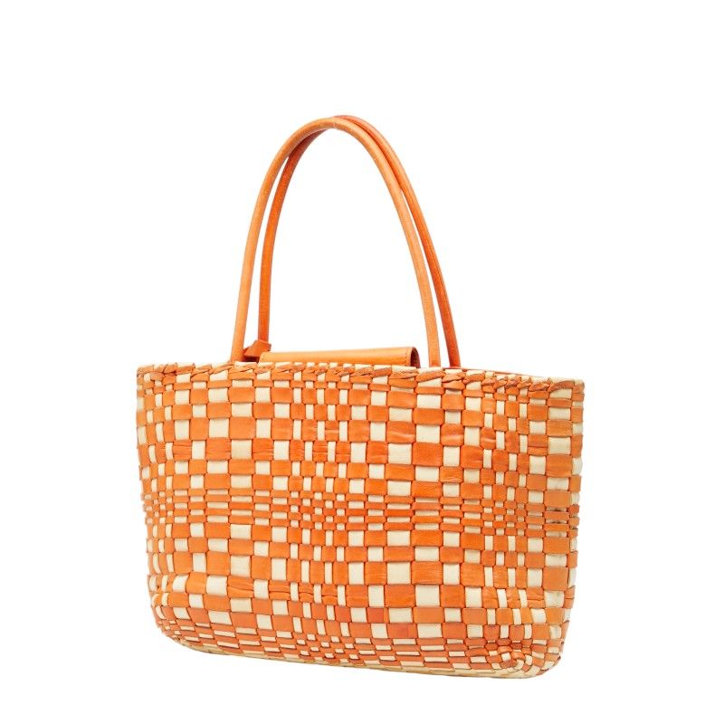 Bottega Veneta Intrecciato Orange White Leather Women's Bottega Veneta