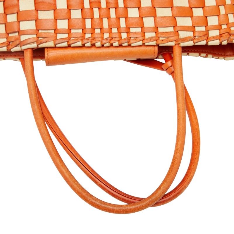 Bottega Veneta Intrecciato Orange White Leather Women's Bottega Veneta