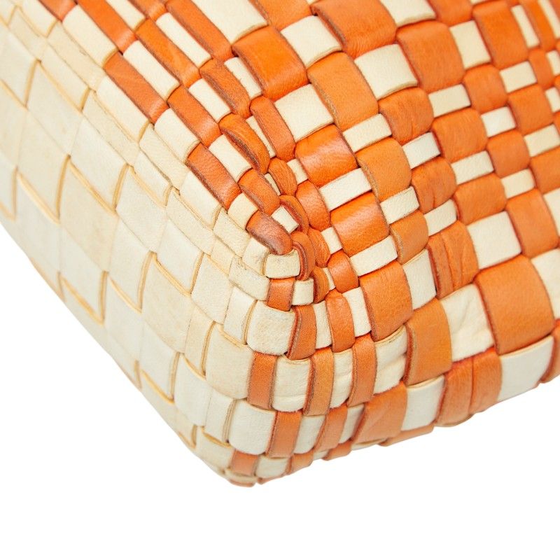 Bottega Veneta Intrecciato Orange White Leather Women's Bottega Veneta