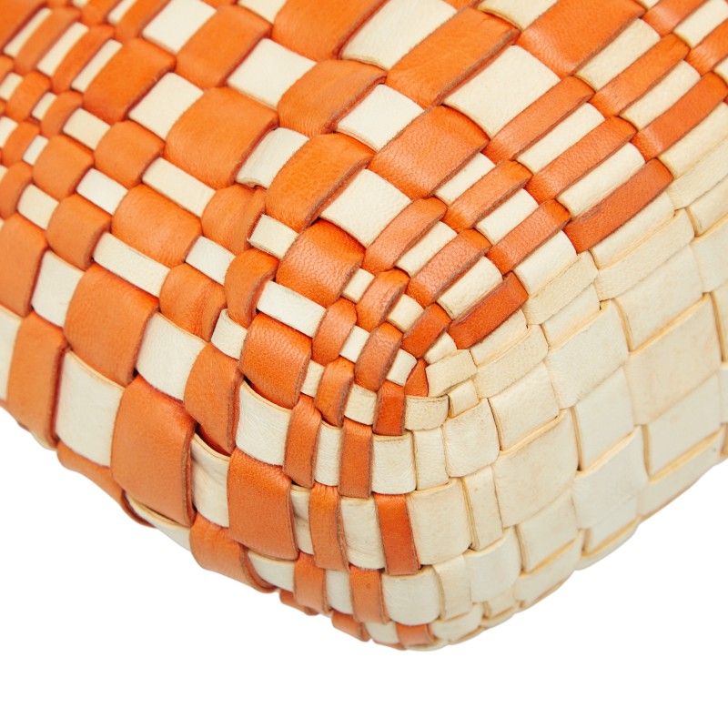 Bottega Veneta Intrecciato Orange White Leather Women's Bottega Veneta