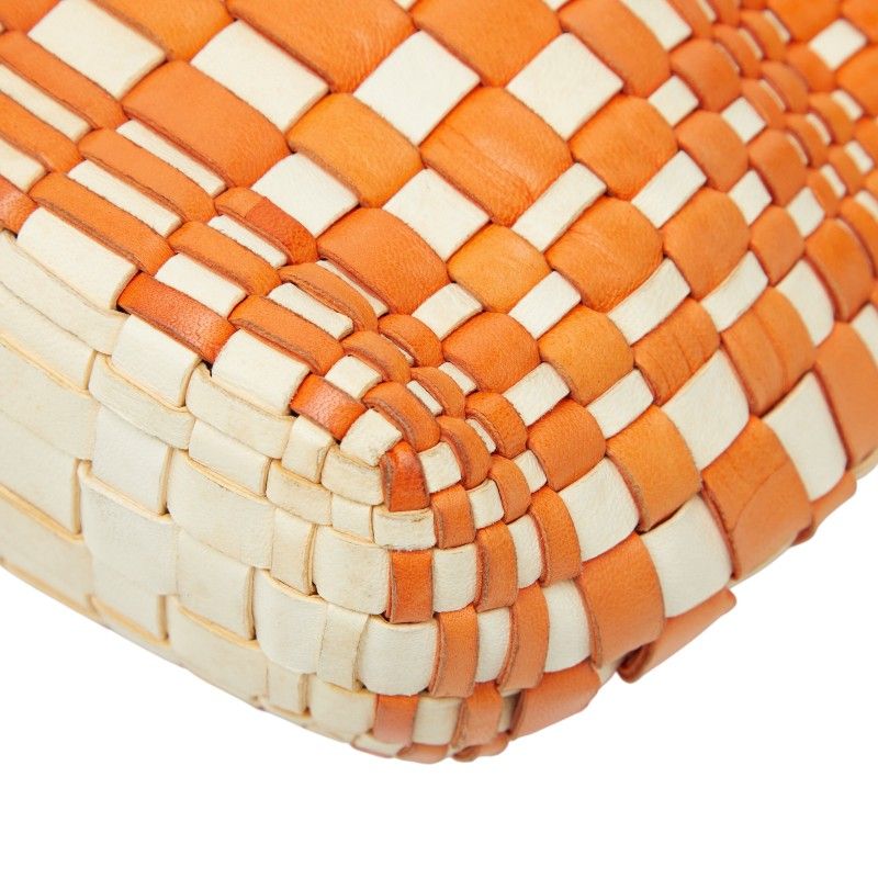 Bottega Veneta Intrecciato Orange White Leather Women's Bottega Veneta