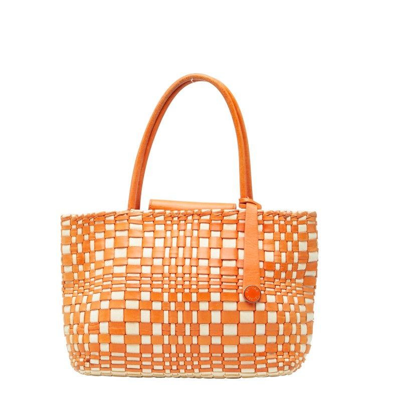 Bottega Veneta Intrecciato Orange White Leather Women's Bottega Veneta