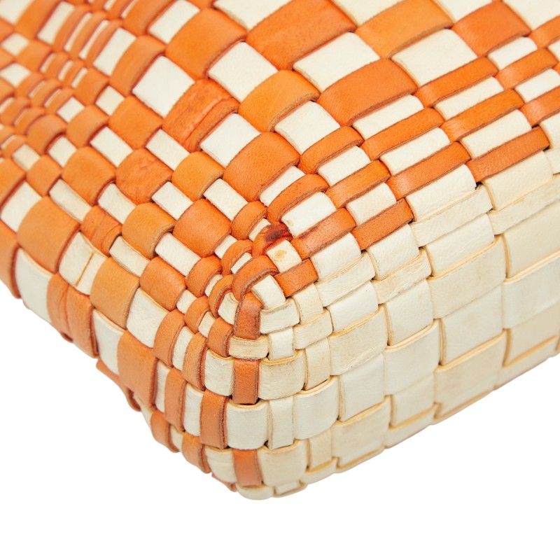 Bottega Veneta Intrecciato Orange White Leather Women's Bottega Veneta