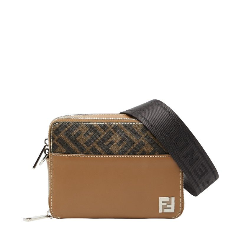 Fendi Ff Organizer Camera Case Crossbody Shoulder Bag 7m0357 Brown Black PVC