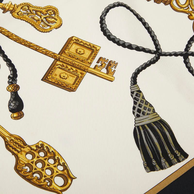 Hermes Carre 90 Les Cles Key Black Gold Silk Ladies Hermes