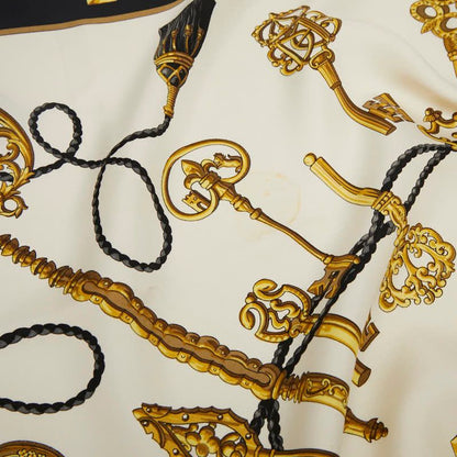 Hermes Carre 90 Les Cles Key Black Gold Silk Ladies Hermes