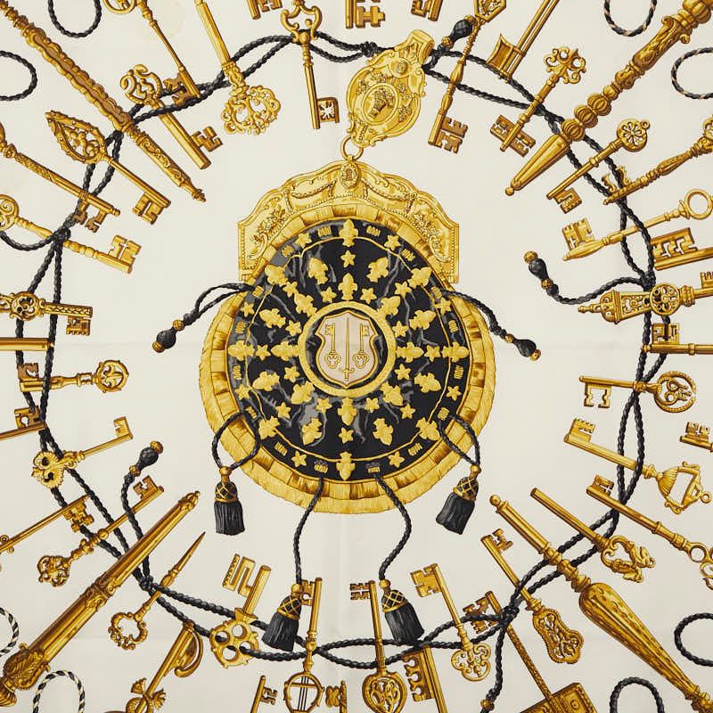 Hermes Carre 90 Les Cles Key Black Gold Silk Ladies Hermes