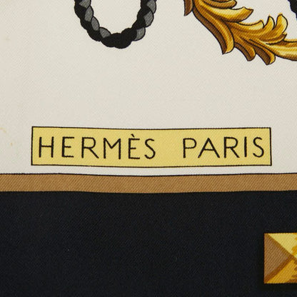 Hermes Carre 90 Les Cles Key Black Gold Silk Ladies Hermes